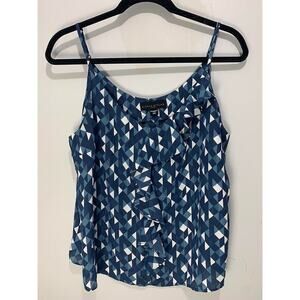 Simply Styled Womens Petite Geometric Ruffle Tank Top Size LP Sleeveless Blouse